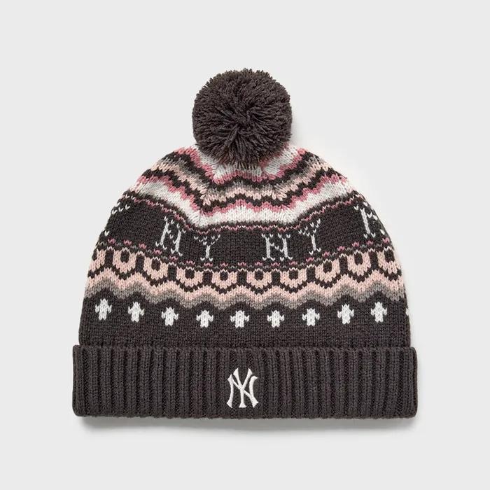 [MLB] 빈티지 패턴 폼폼 비니 NY (L.Charcoal Grey)