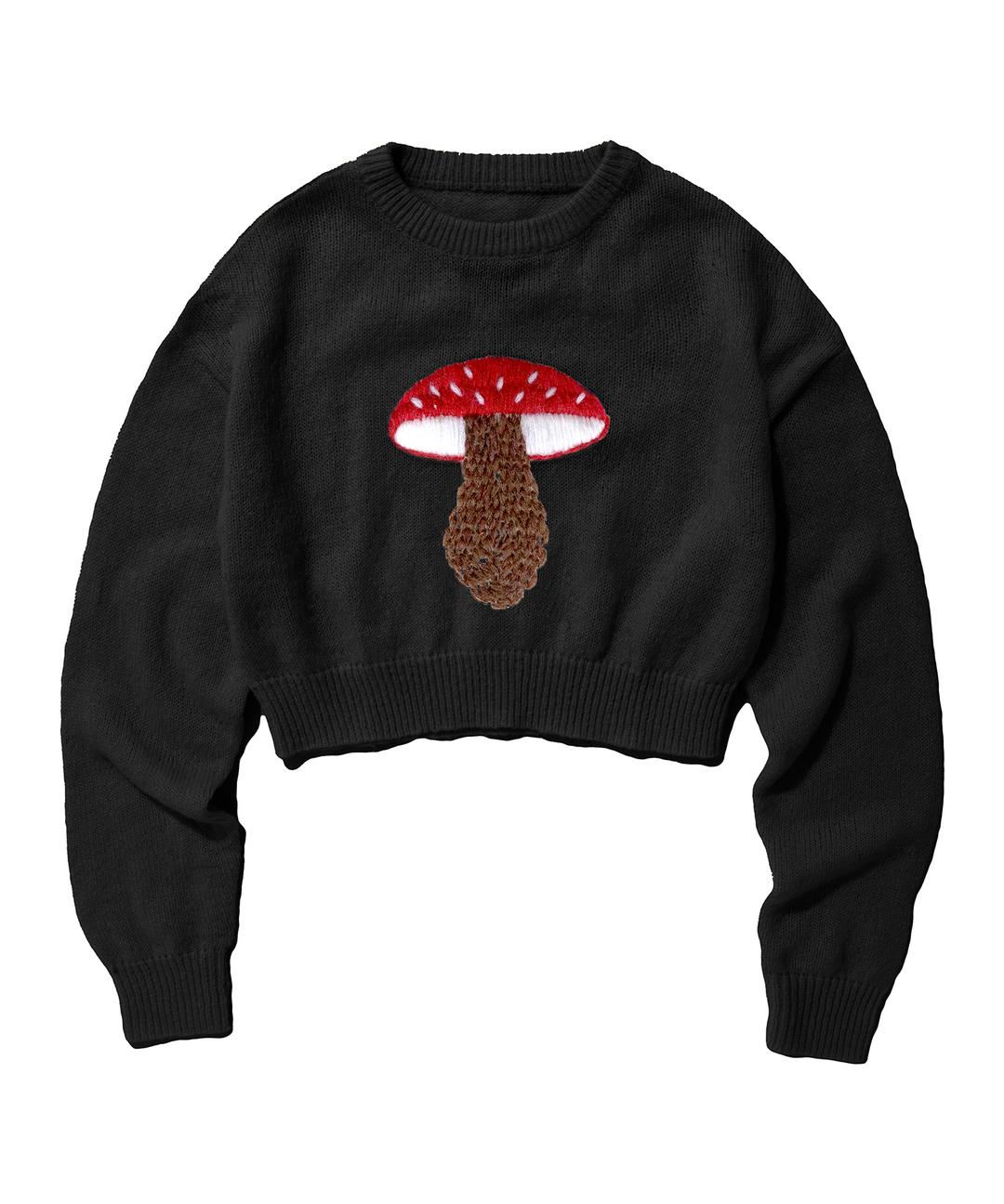 MUSHROOM CROP KNIT CREWNECK [BLACK]