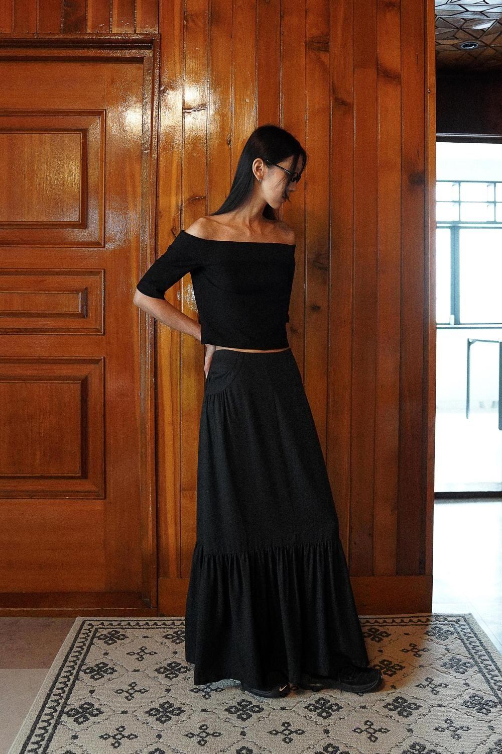 [EEUM] shirring maxi skirt