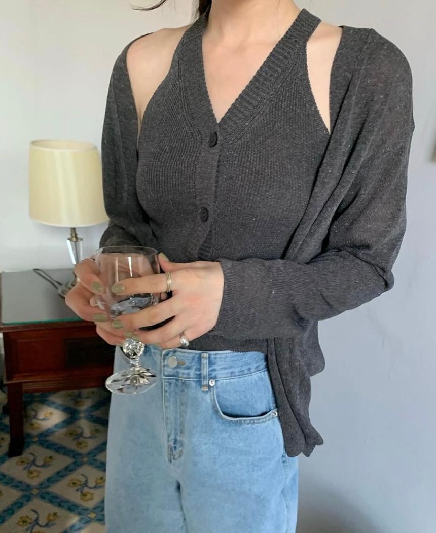 어스 리버티 호티홀터가디건세트 나시가디건세트 니트가디건 긴팔가디건 홀터니트 레이어드셋업 니트뷔스티에 브이넥가디건