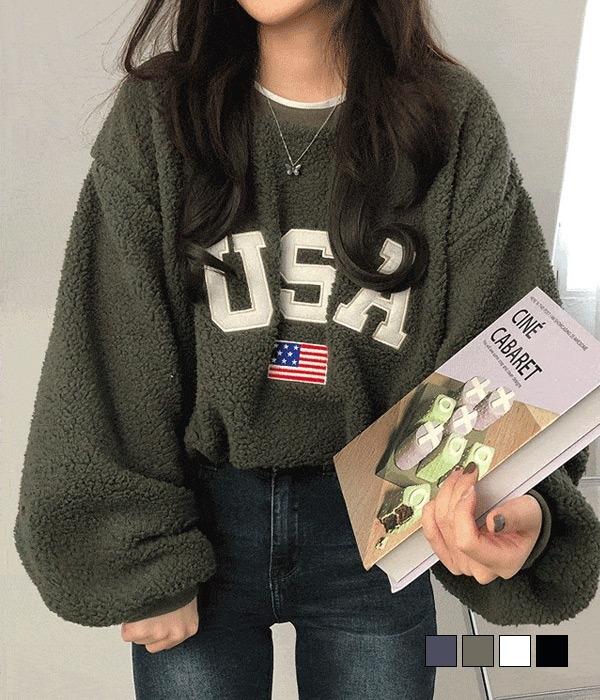 [무료배송] 폭신한 usa 뽀글 양털 오버핏 맨투맨