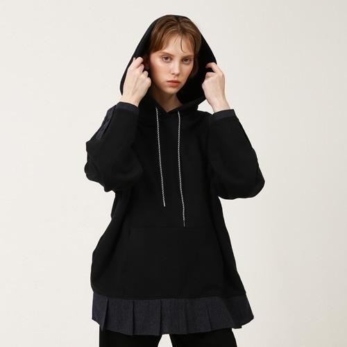 [분더가이스트] 퍼프소매 오버핏 러플후디 스웻셔츠 블랙