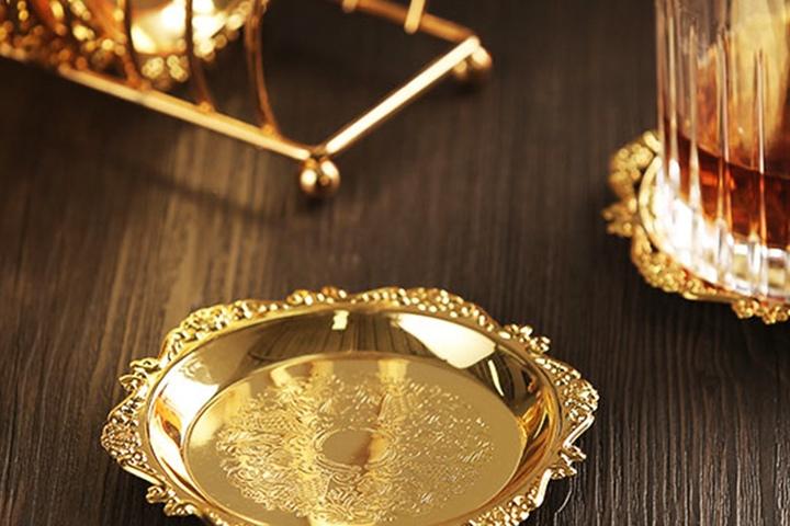 엔틱 빈티지 골드 트레이 골드쟁반 원형 4size