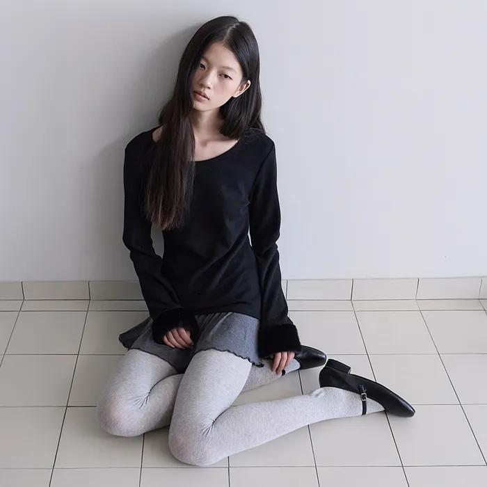 MINK FUR SLIM FIT T-SHIRT_BLACK