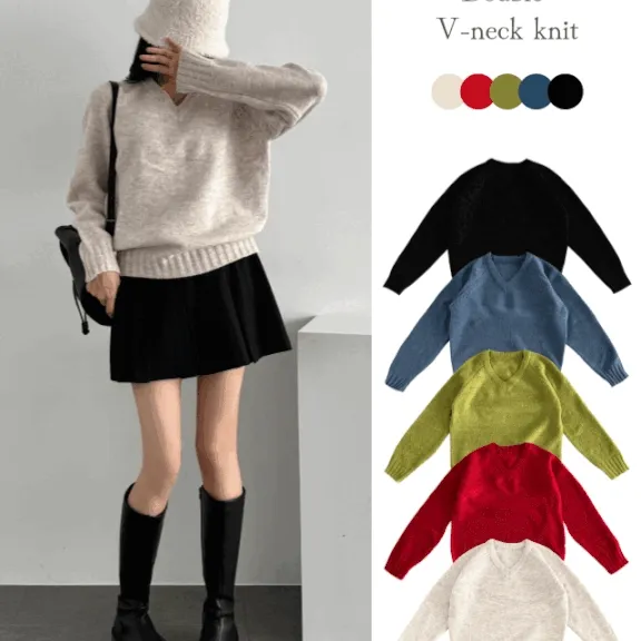 [국내/도톰*극찬핏🐑☃️] 믹스 더블 브이넥 니트 - 크리스마스 겨울 니트
