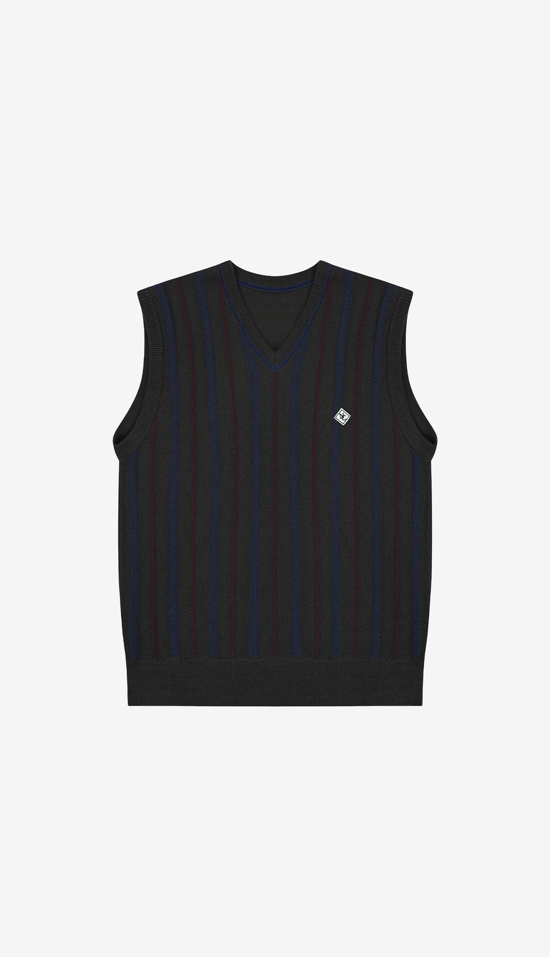 153. V-Neck Stripe Vest _ Charcoal