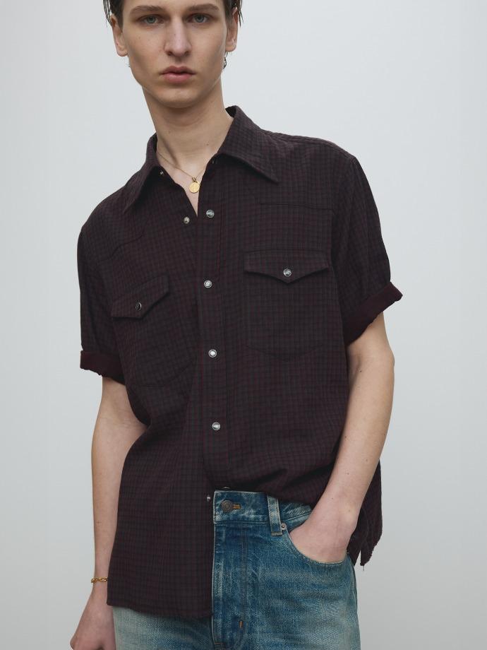 RAW-CUT WESTERN CHECK SHIRT_ BURGUNDY/NAVY