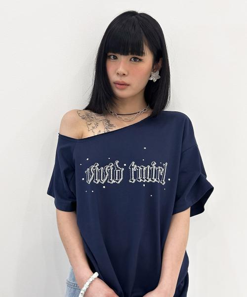 Hotfix Stitch Off Shoulder Top [Navy]