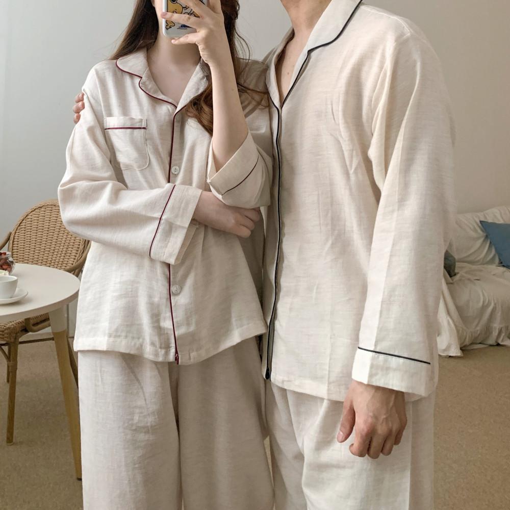 순면 베이직 아이보리 긴팔 커플 홈웨어 커플잠옷  ﻿신혼부부추천 집들이선물