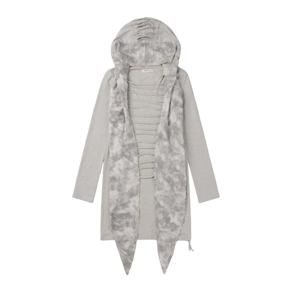 Distressed Hood Scarf Dress (Oatmeal)