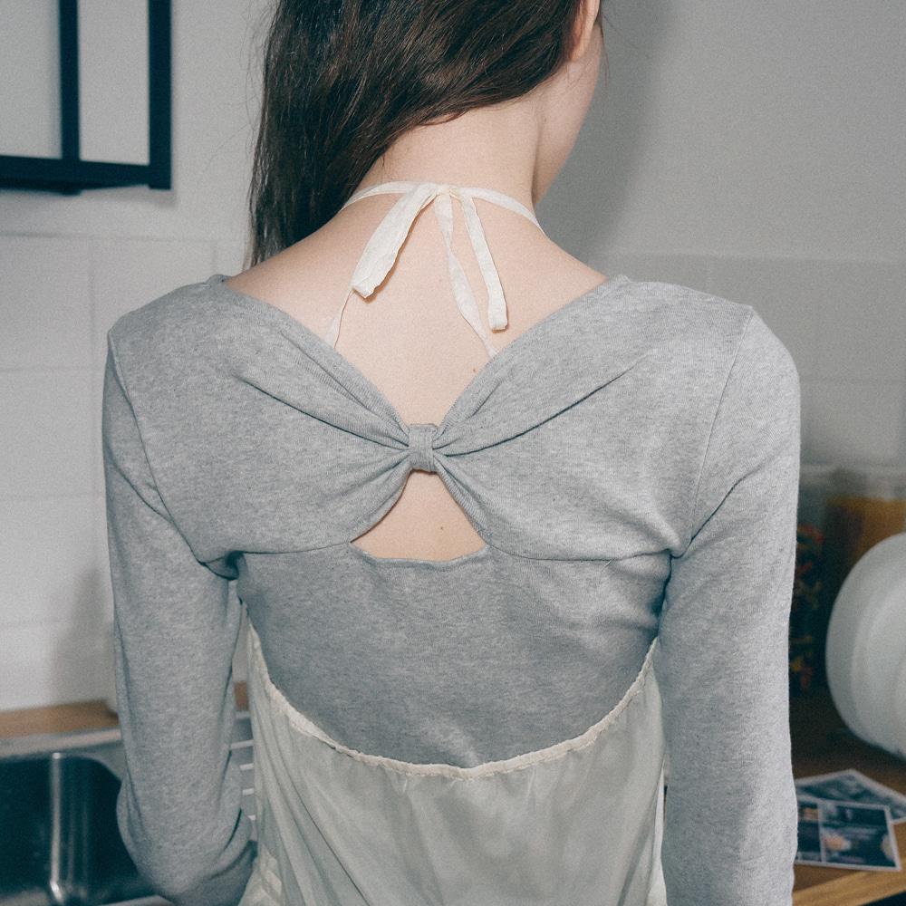 [10/21 순차배송] KNOT RIBBON SLIT LONG SLEEVE GREY