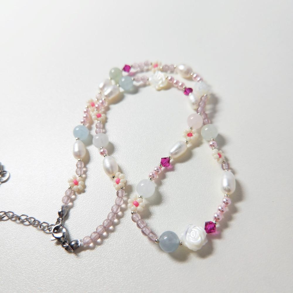 (핑거플로우) 로잘린 스완 로즈 진주 로맨틱 목걸이