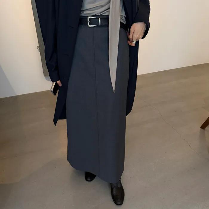 [5th] Maxi A-Line Wool Skirt_Charcoal