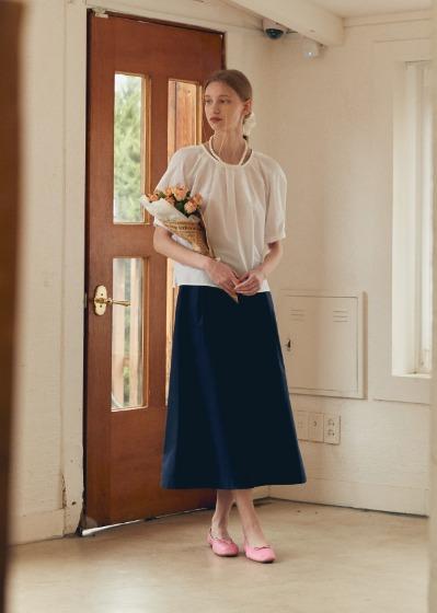 BELTED COTTON LONG SKIRT (dark navy)