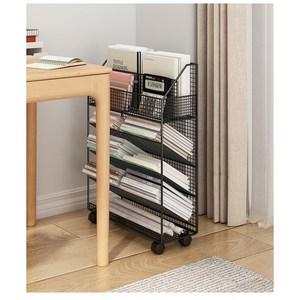 북웨건 책꽂이정리함 철제 이동식 간이 책상서랍 5단 북트롤리 학습트롤리 책수레, 화이트