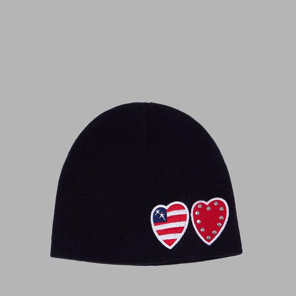 TWO HEART PATCH STITCHED BEANIE (BLACK)