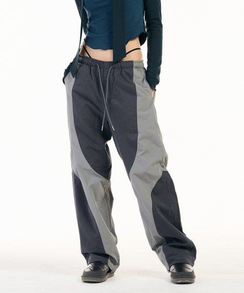 Rip panel back zip pocket Pants [Charcoal Blue] (기모안감)
