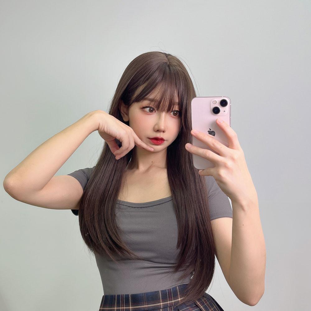쿨브라운 가발 코스프레 로리타 통가발 긴생머리 여자 패션 가발 : 루나미니