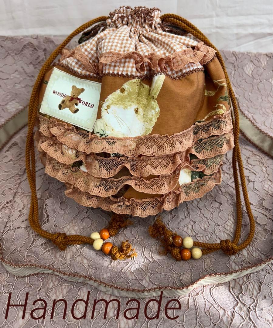 ☆うさぎ柄✖️ギンガムチェック巾着型ショルダーバッグ