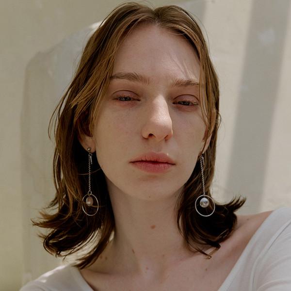 double circle long earring set