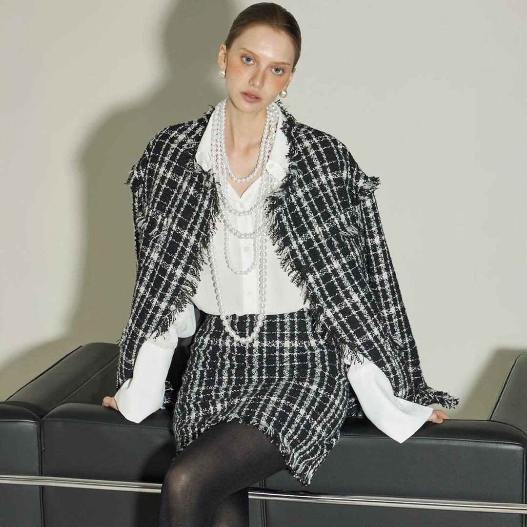 J9355 트위드 프린지 자켓