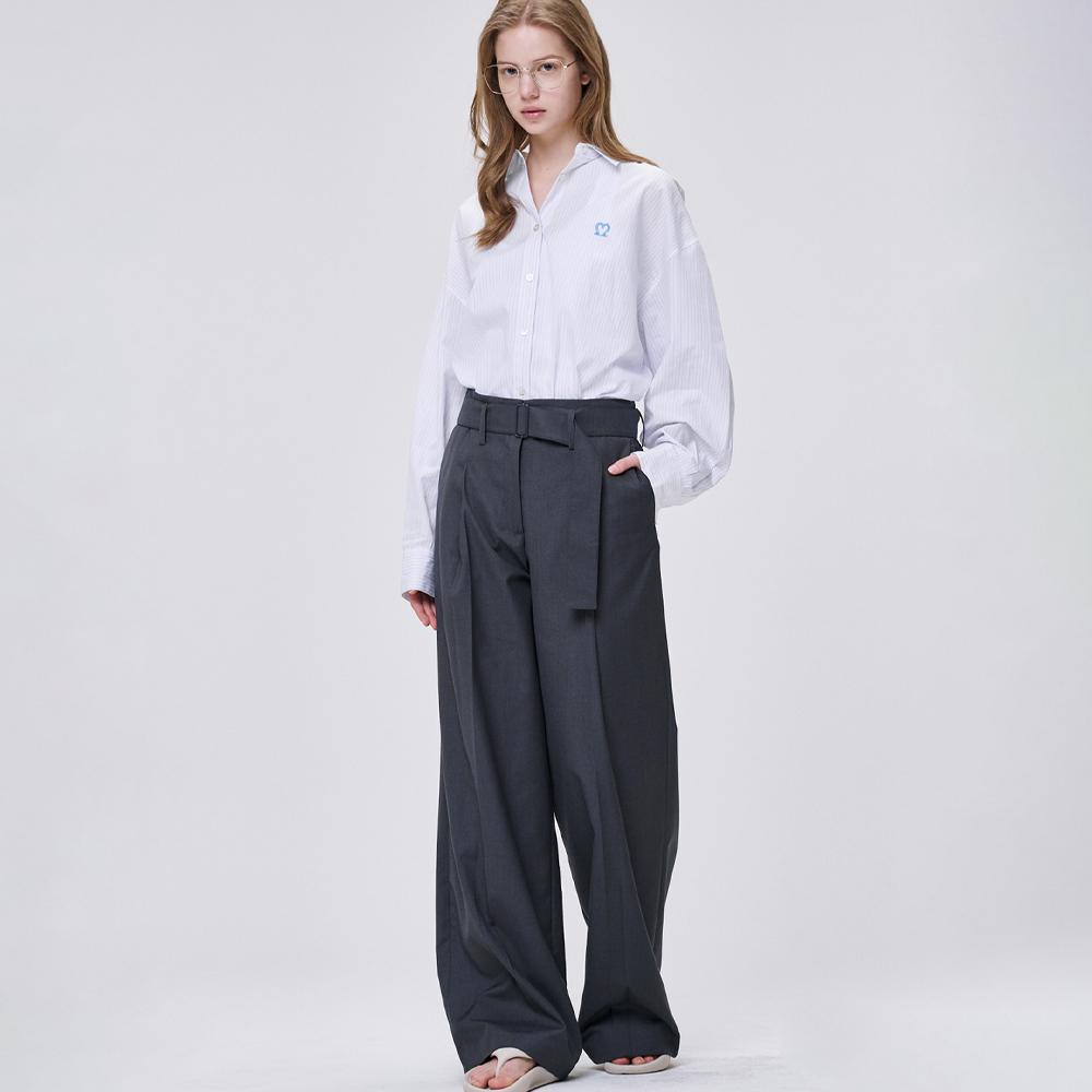 2155 원턱 벨트 와이드 팬츠 (다크 그레이)