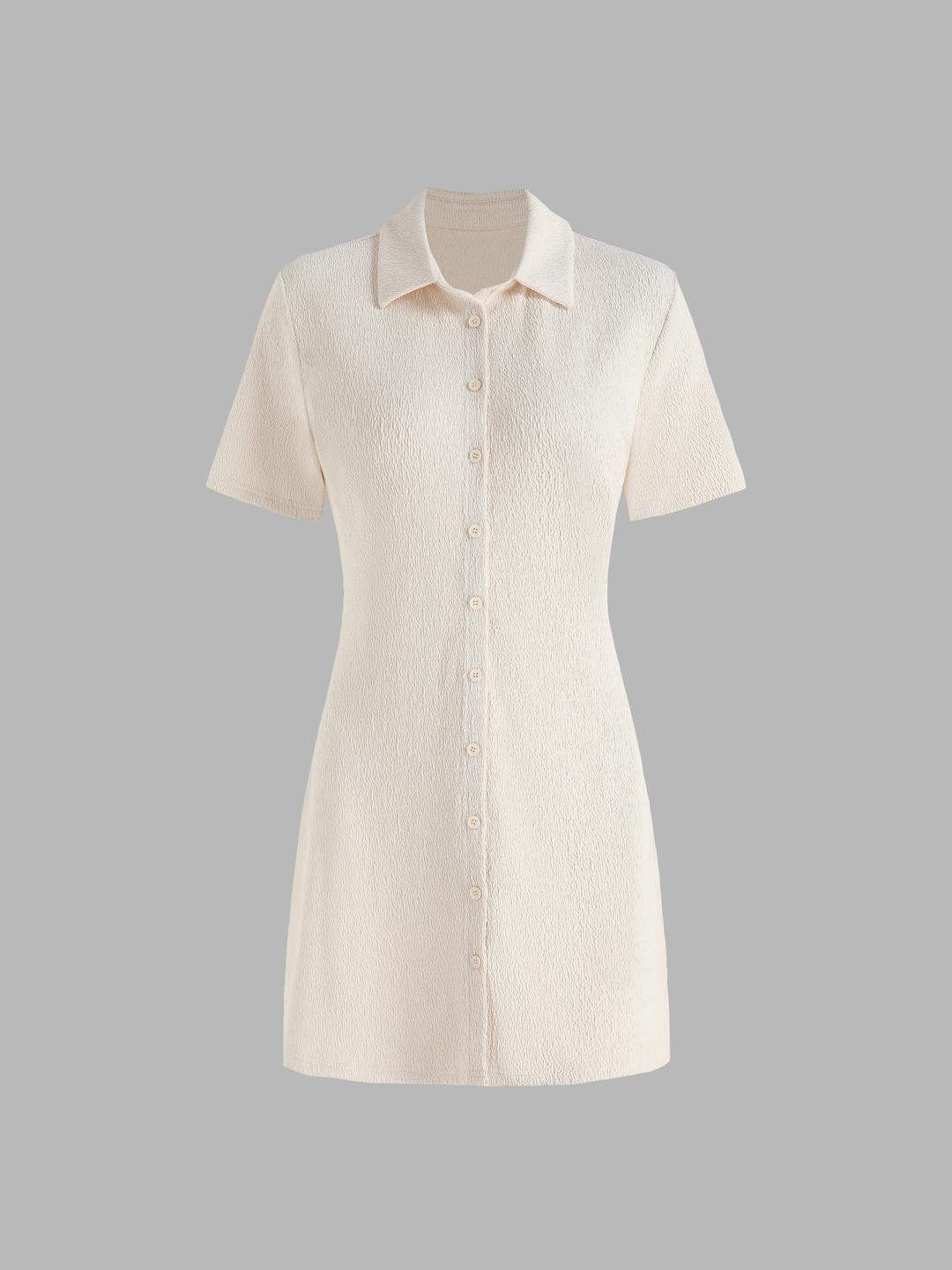 Solid Texture Button Up Shirt Dress