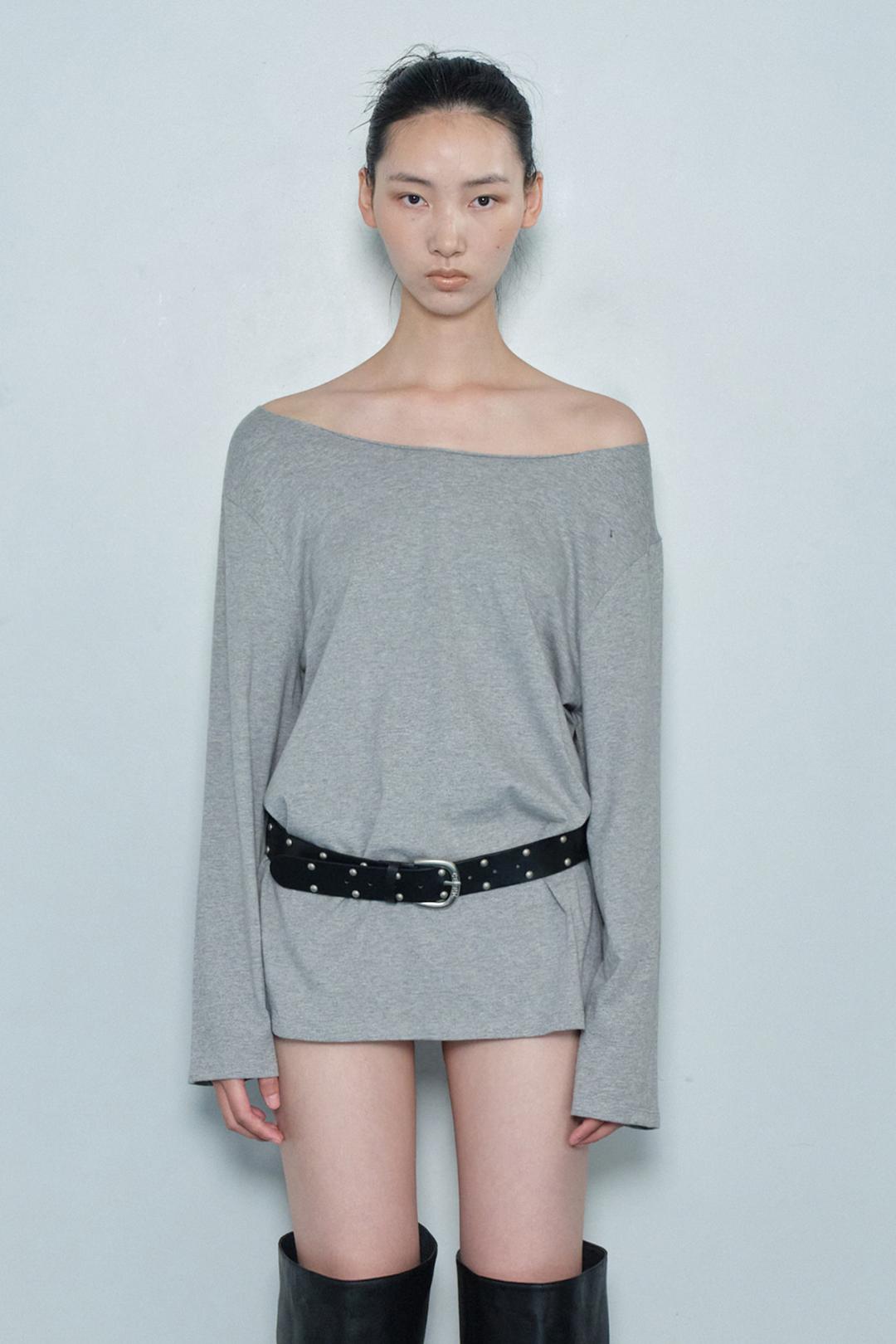 ONE SHOULDER LONG TOP / GRAY