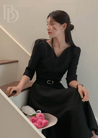 하객룩/모임룩 [made] (트위드) 블랙 아모르 퍼프 원피스(S~L)(벨트set)