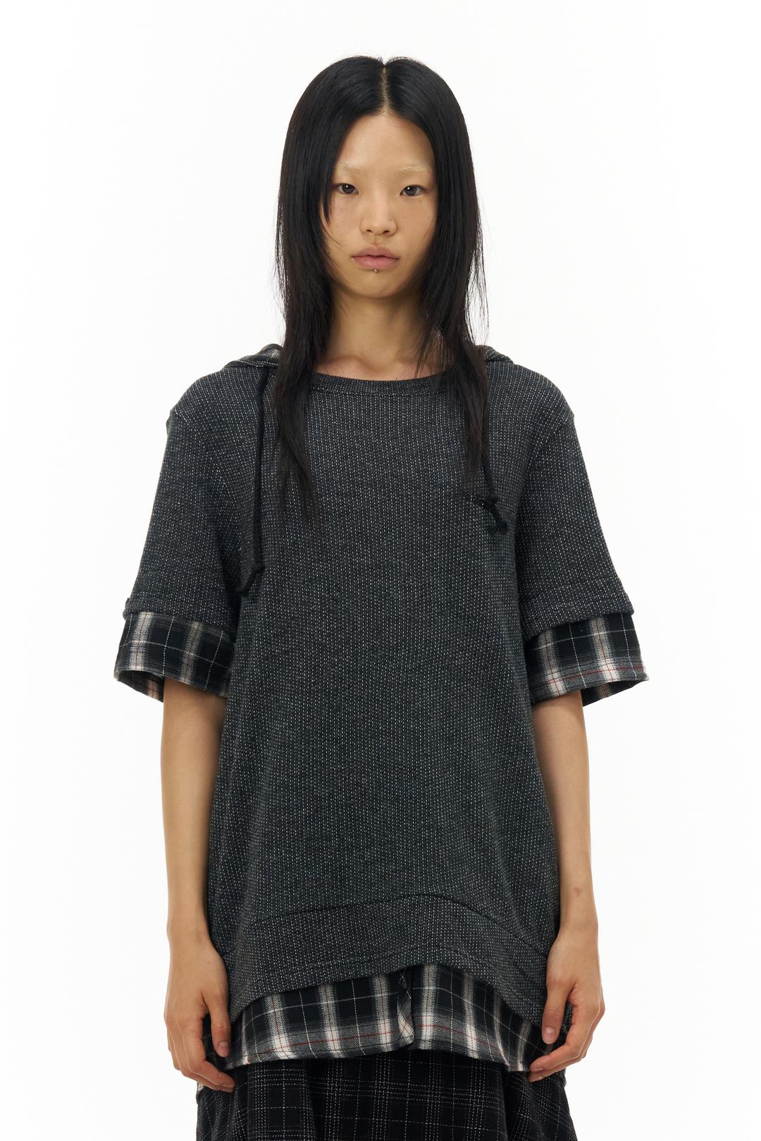 Check Layered Hoodie_Charcoal