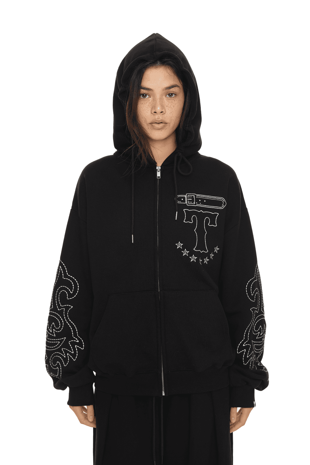 WESTERN STITCH ZIP-UP HOODIE (BLACK)
