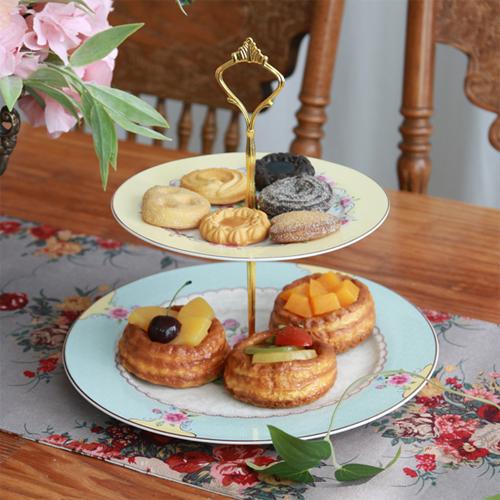 요크셔 플라워 세라믹 2단 접시