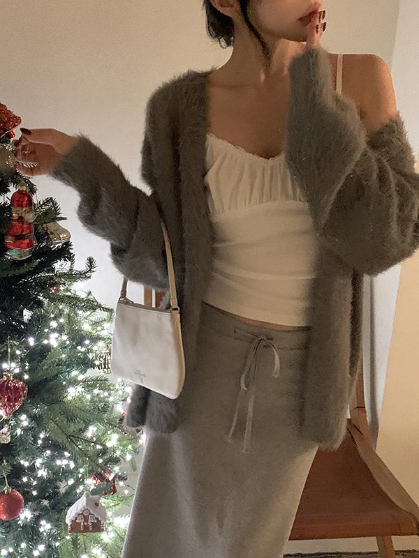 프렌치오브 레제 루즈핏 니트 앙고라 퍼 가디건 (6color)