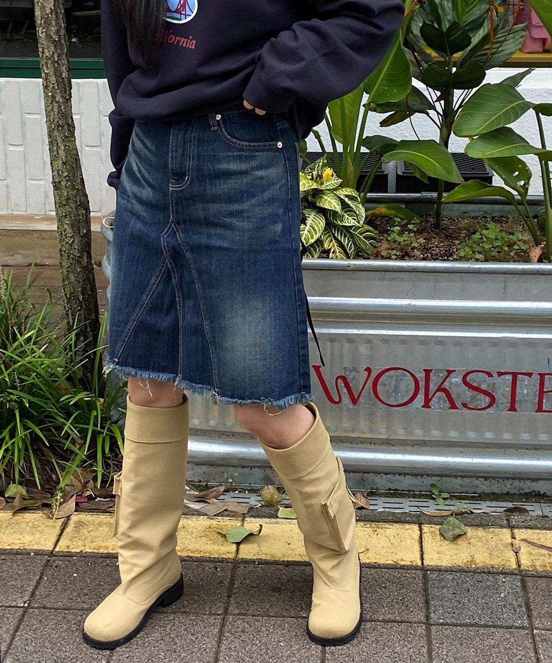 A라인 미디 데님 스커트