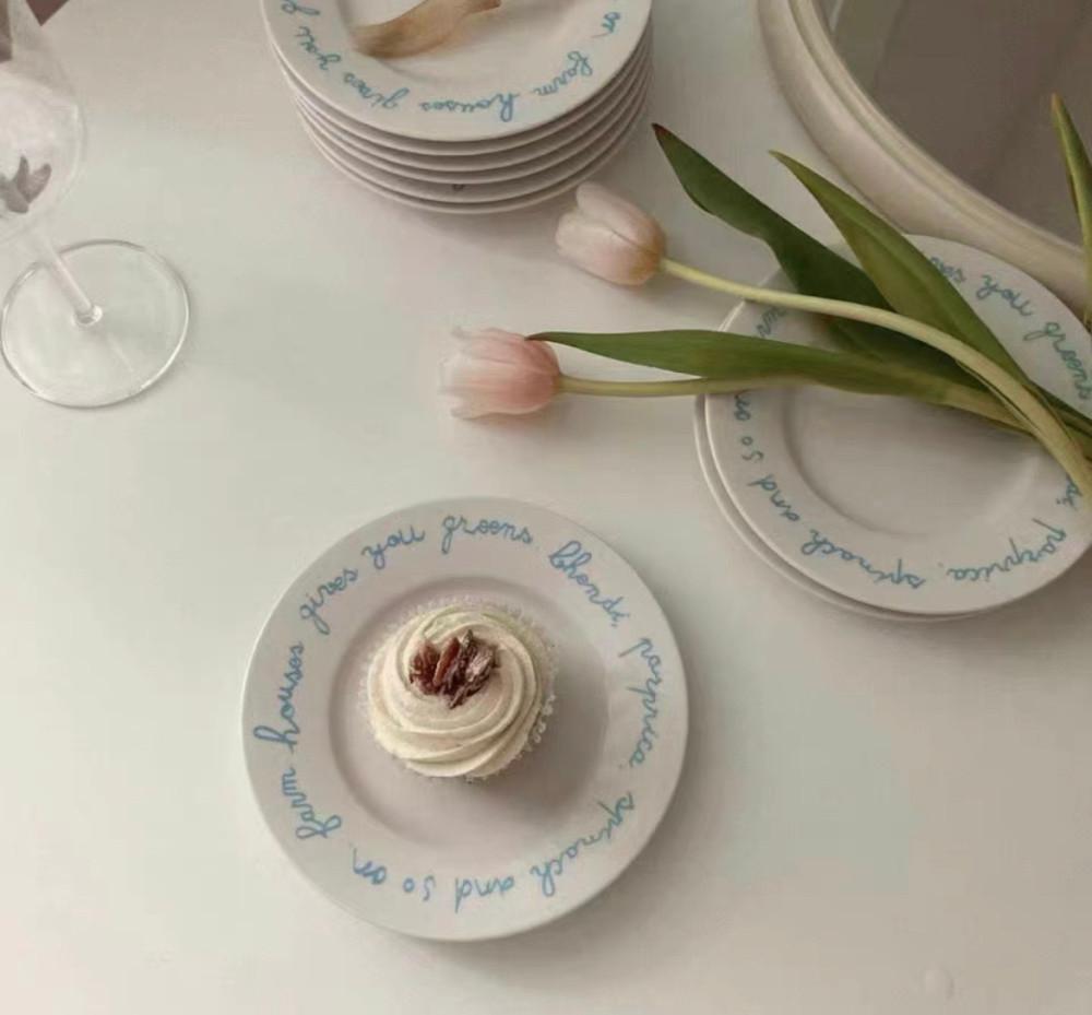 레터링 블루 디저트 플레이트 접시