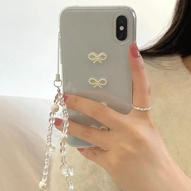 [made🎀] 리본 진주 투명 아이폰 케이스