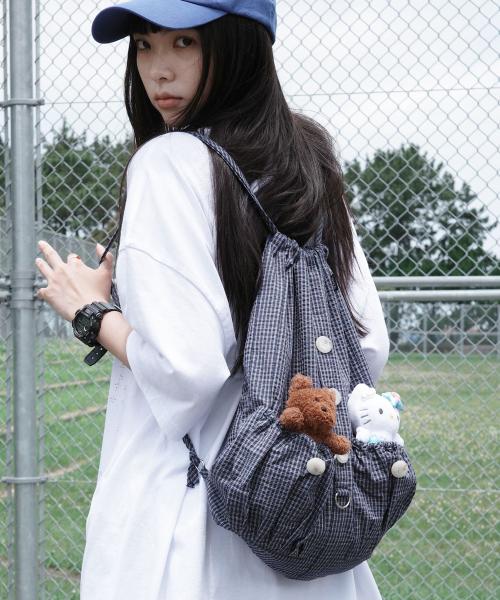 Check-shirt String Bag [Navy]
