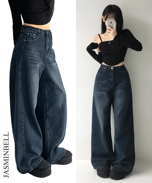 [사계절템/인생바지ᰔ] 세이브 데일리 빈티지 워싱 하이웨스트 로우 와이드 데님 팬츠 청바지 남녀공용 사계절팬츠