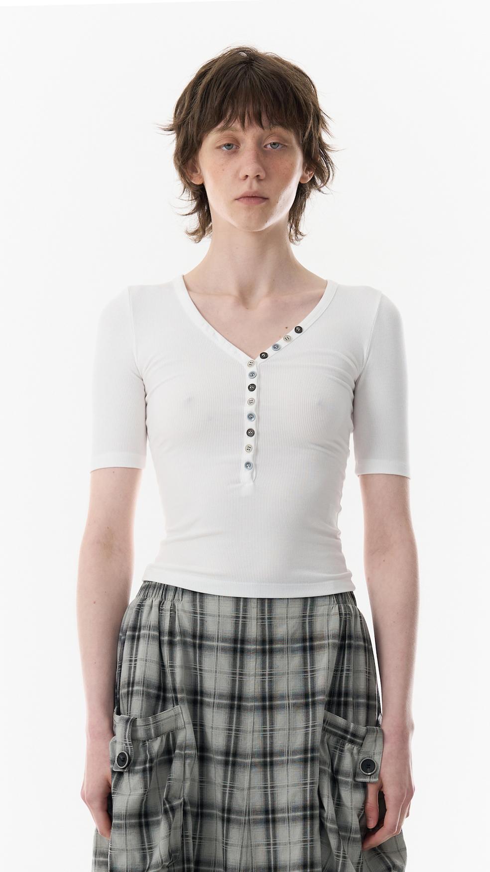 SLIM BUTTON T-SHIRT_CREAM