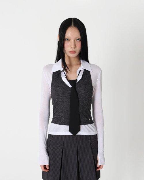 카라 롱 슬리브 탑 [화이트]