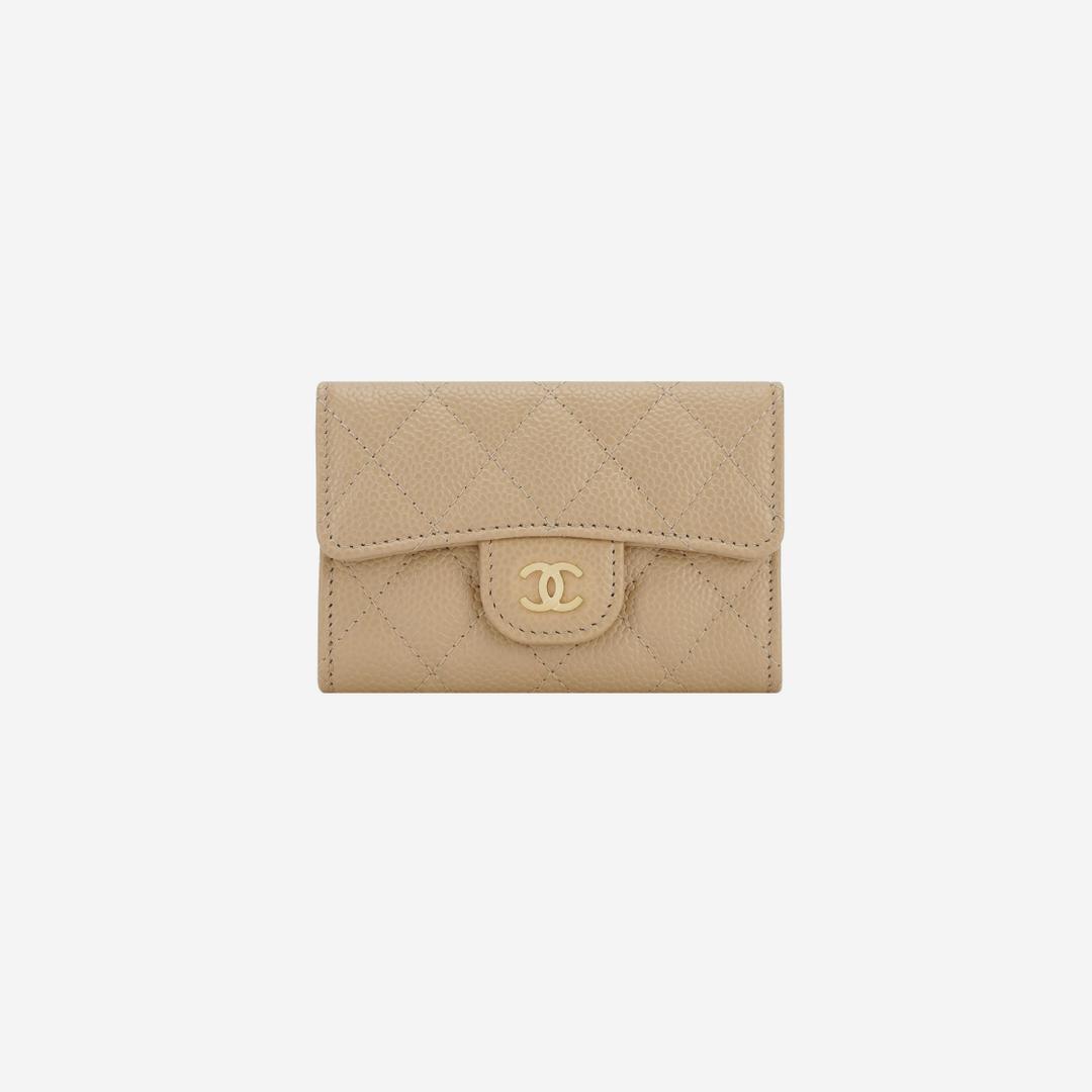 Chanel Classic Card Holder Grained Calfskin & Gold Beige