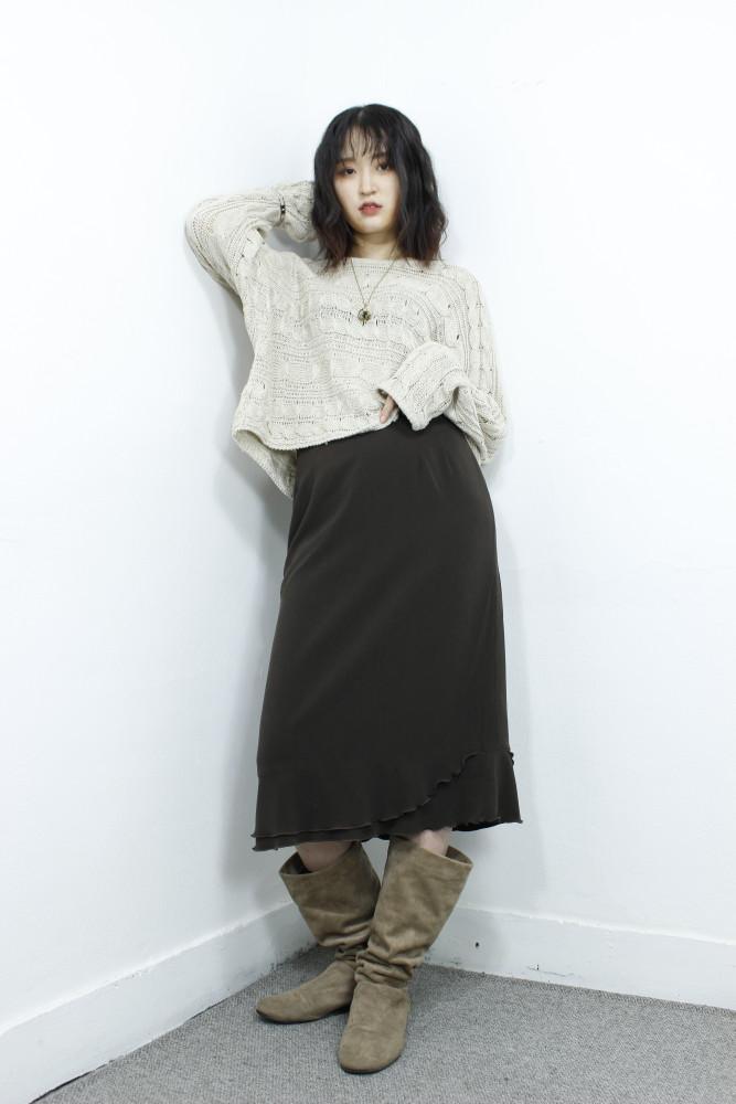 Vintage Vertical wave simple bohemian Otmil milk color Cotton crop knit 버티컬 웨이브 꽈베기 코튼 크롭 니트 면니트