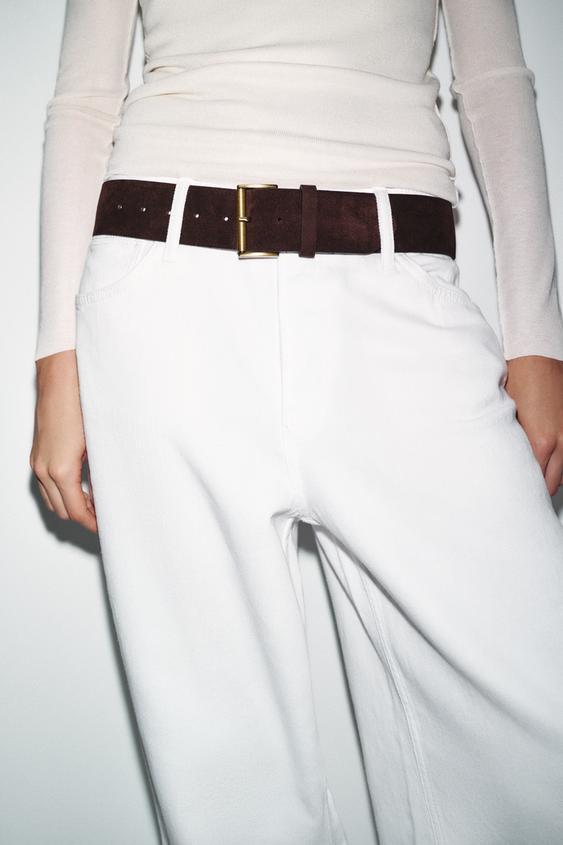 100% 스웨이드 가죽 직사각형 버클 벨트