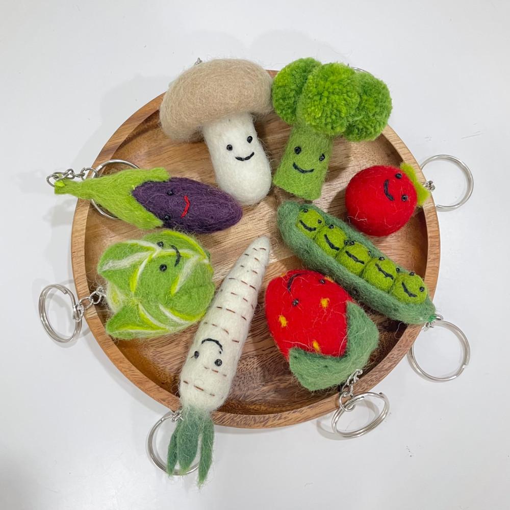 브로콜리 키링 버섯 완두콩 토마토 가지 키링 네팔 양모펠트 핸드메이드