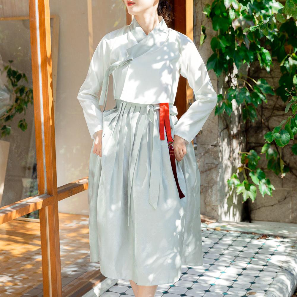 윤채 연녹 어깨치마 생활한복 원피스 다래원한복