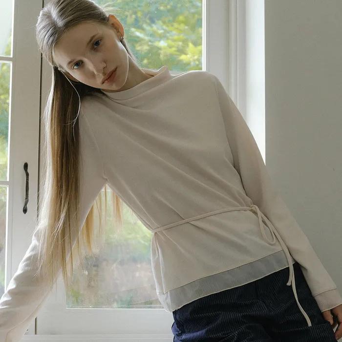 comos 1516 chiffon detail mock neck T-shirt (cream)