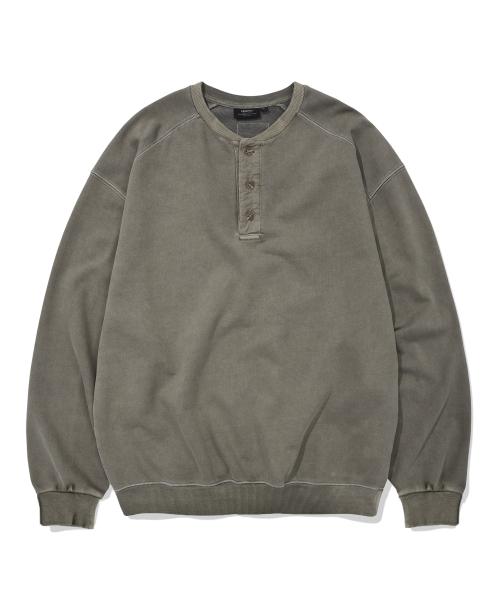VINTAGE WASHED HENLEY SWEATSHIRT (OLIVE DRAB)