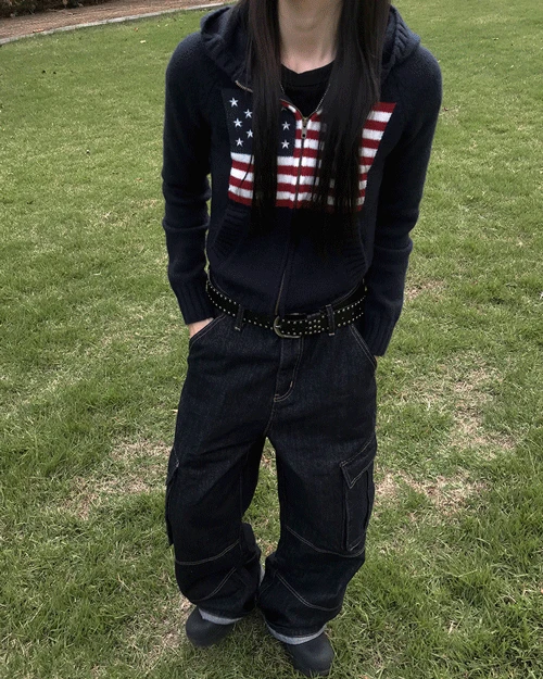 아메리카 니트 후드집업