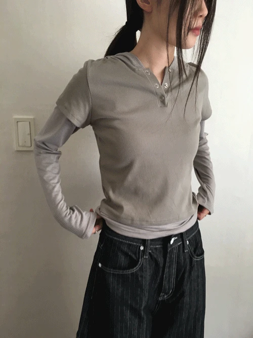 니키 레이어드 후드 긴팔티 (3colors)