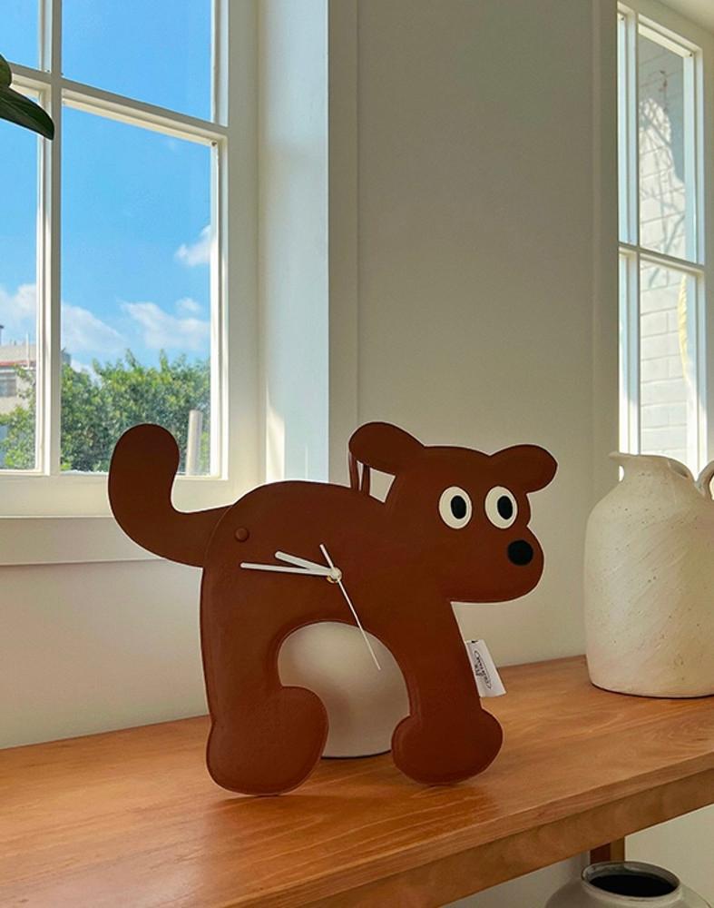 브라운 퍼피 인테리어 가죽 벽걸이 탁상 시계 장식